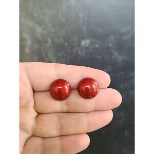 Cherry Red Metal Circular Stud Earrings Vintage Costume Jewelry